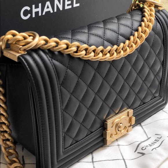 chanel boy black gold